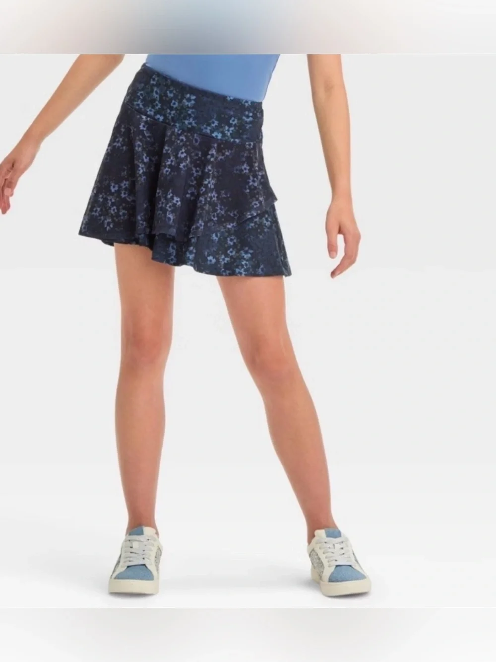 all in motion Navy Blue Floral Layered Skort w/Drawstring Adjustable Fit NWT